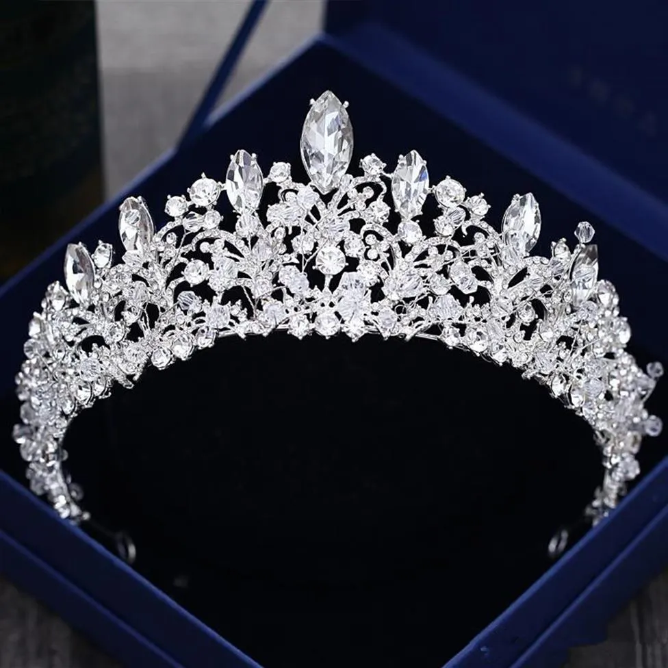 Underbara prinsessa Big Wedding Crowns Bridal Jewel Headpieces Tiaras Women Silver Metal Cryst European Headpieces Jewelry Bridal AC2153