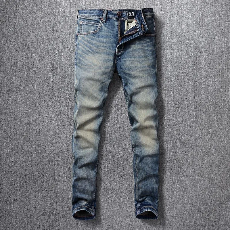 Jeans Masculino Moda Vintage Masculino Alta Qualidade Retro Azul Elástico Slim Designer Calças Clássicas Casual Calças Denim Hombre