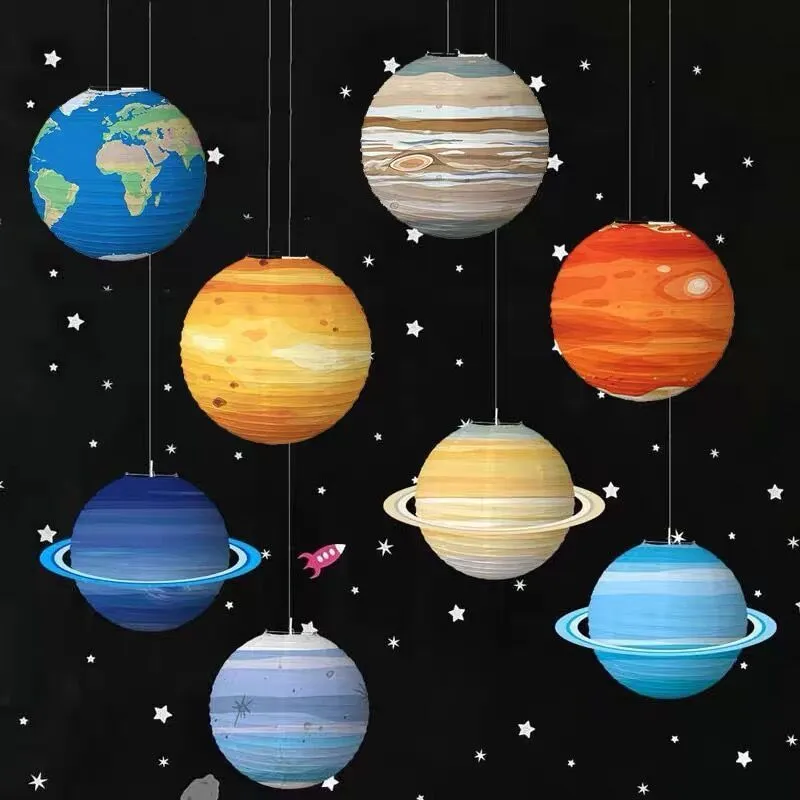 Other Event Party Supplies 8Pcs Solar System Eight Planets Paper Ball Lampion 30cm Hanging Galaxy Paper Lanterns For Kids Birthday Party Decoration 230804