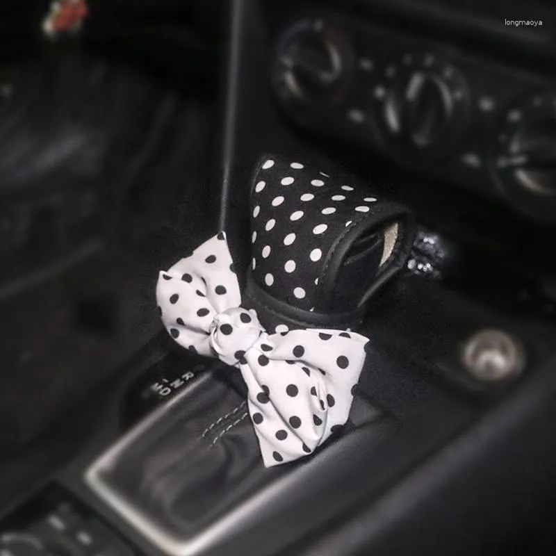 Interior Accessories Cute Polka Dot Bowknot Car Gear Shifter Cover Auto Decoration Handbrake Mirror Case Universal