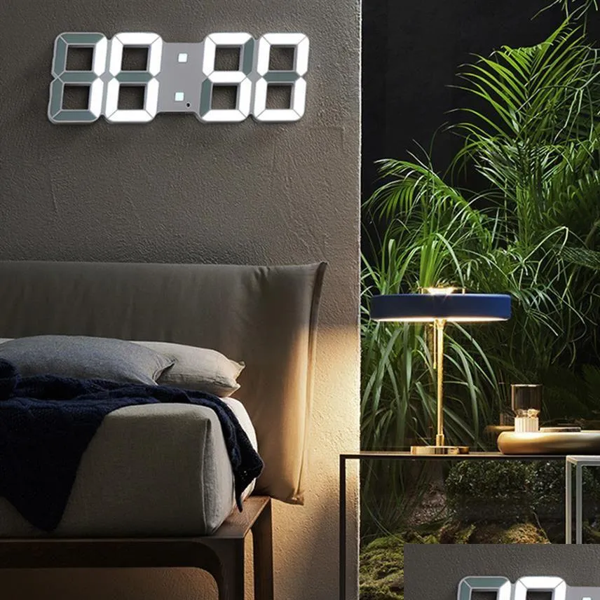 Светодиодный дисплей будильник Смотреть USB Зарядные электронные цифровые часы Wall Horloge 3d Dijital Saat Home Decoration Office стол.