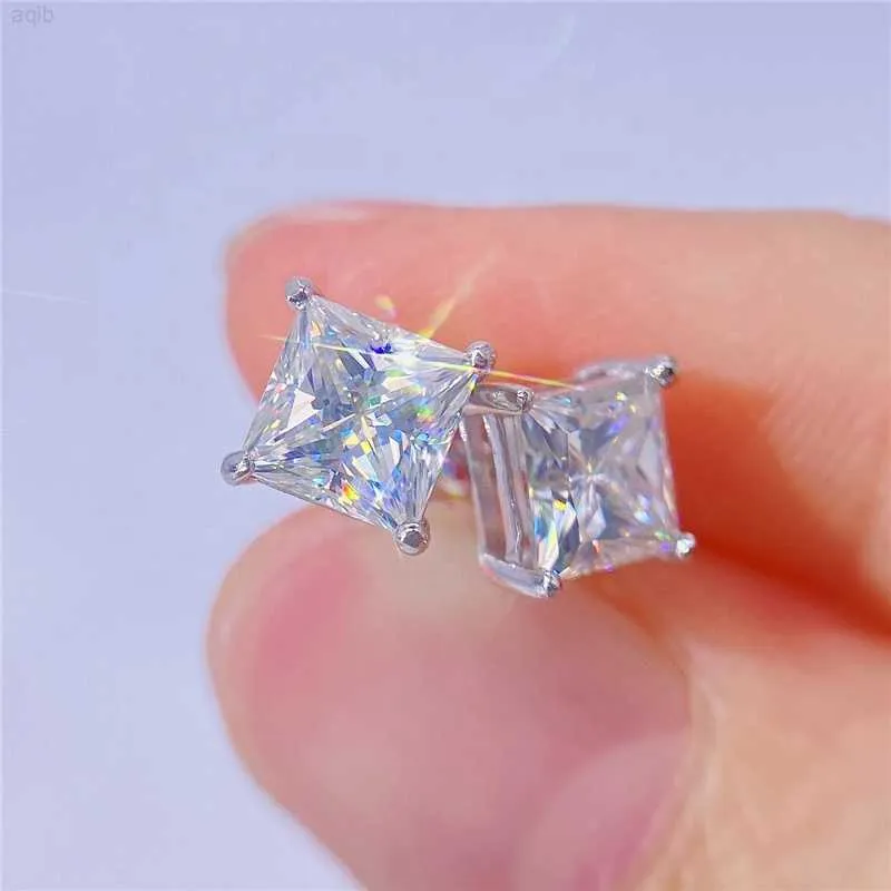 Boucles d'oreilles en diamant Moissanite taille princesse Boucles d'oreilles en argent 925