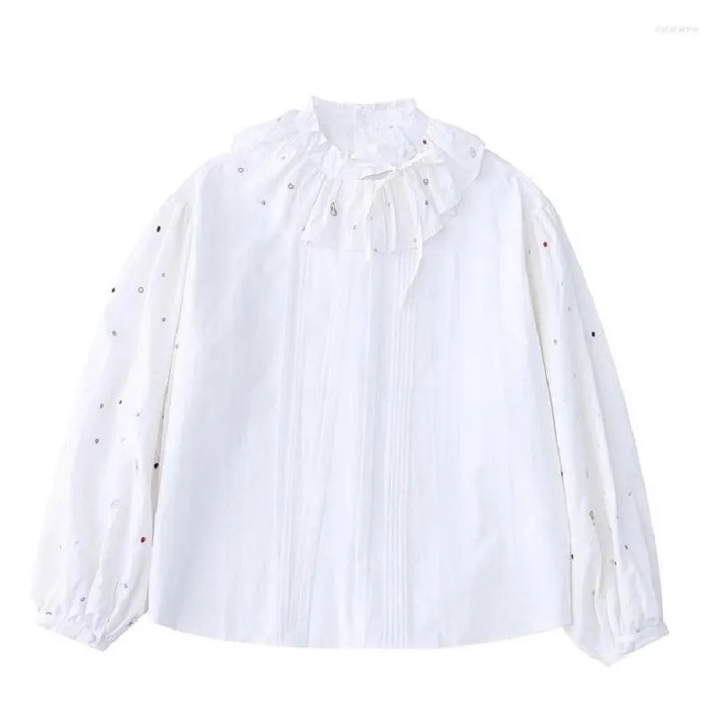 Camicette da donna Original Fashion Niche Design Donna Camicetta in cotone bianco Dolce carino Camicia a maniche lunghe Top Ruffles Cartoon Donna Sciolto Chic