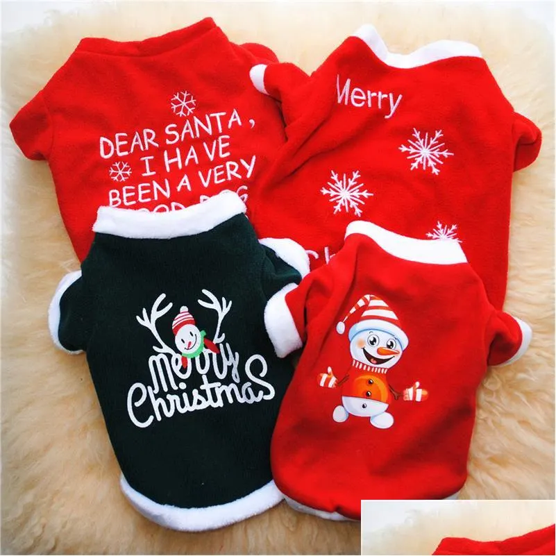 Dog Apparel Christmas Warm Pet Autumn Winter Sweater Soft Clothes For Jacket Santa Claus Printed Fleece Cute Puppy Cat Dogs Sweatshi Dhnuj