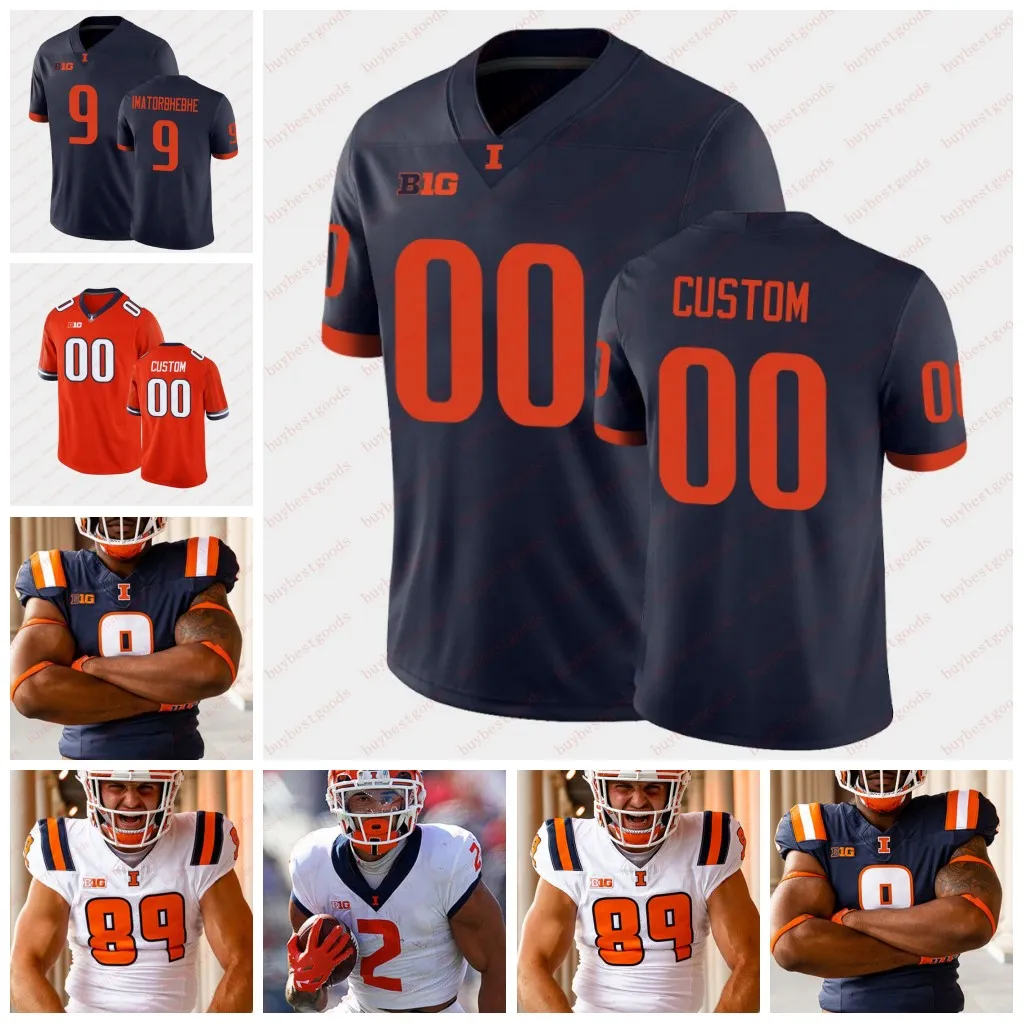 2023 New Custom Illinois Fighting Illini Football Jersey Jartavius Martin 30 Sydney Brown 31 Devon Witherspoon Illinois Maillots cousus