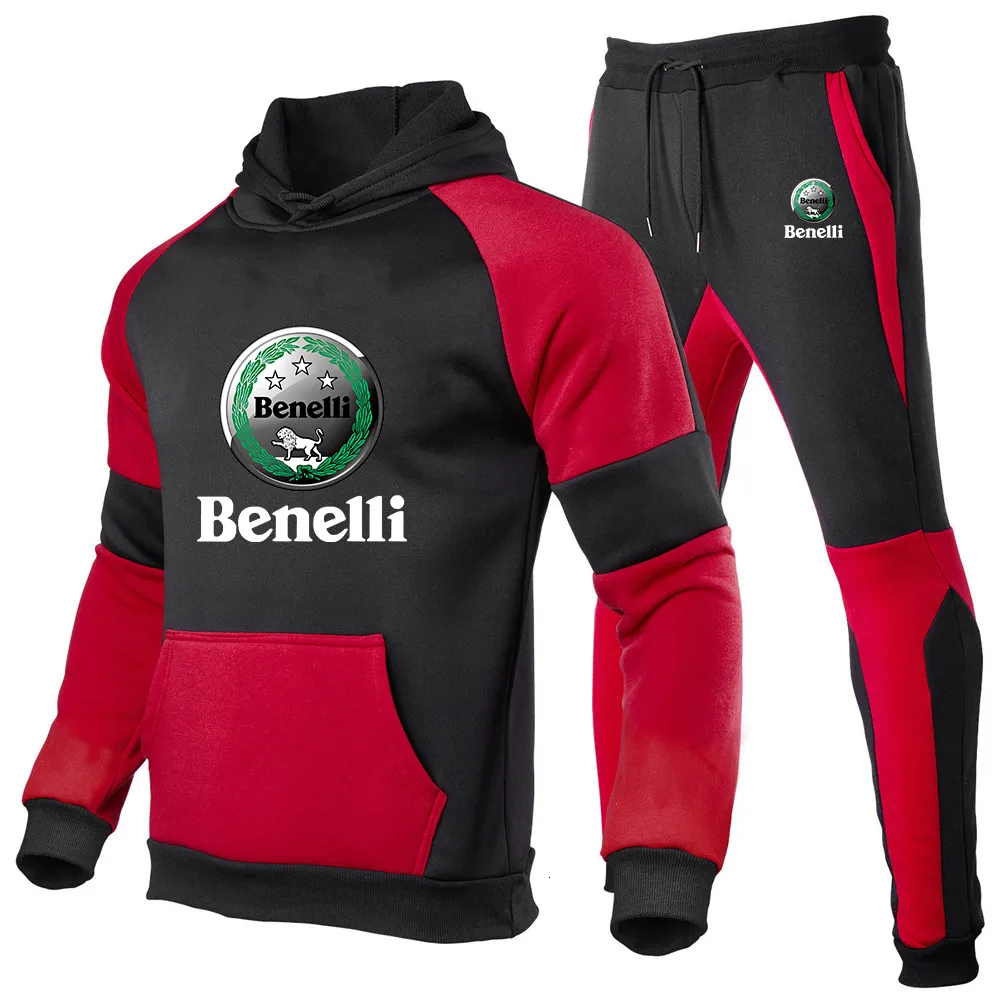 Męskie dresy Benelli Spring and Autumn Men Style Suit Drukowanie wysokich mody Dopasowane spodnie z kapturem z kapturem Twopece Set 230804