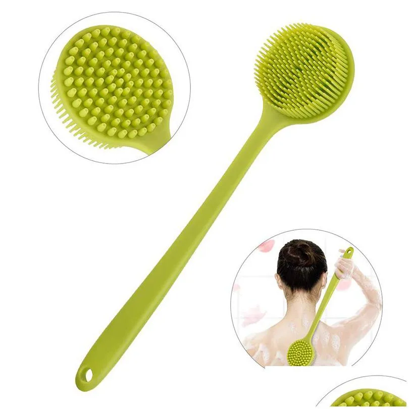 Bath Brushes Sponges Scrubbers Long Handle Back Brush Soft Sile Scrubber Shower Body Brushes Spa Mas Healthy Skin Care Bathroom Acc Dhtrv