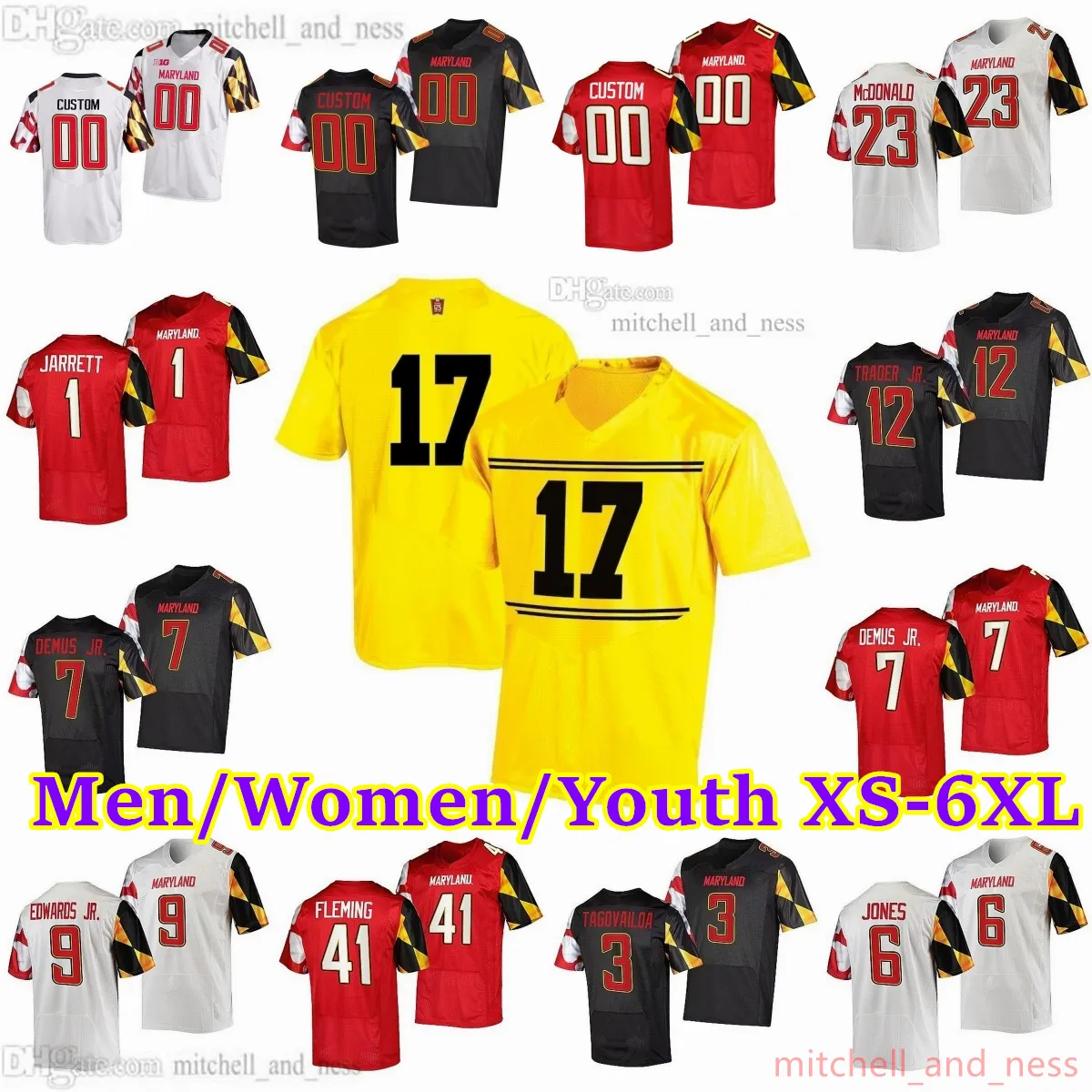 Anpassad XS-6XL NCAA Maryland Terrapins Football Jersey 2 Jacob Copeland 38 Chad Ryland 41 Rex Fleming 12 Dante Trader Jr. 24 Roman Hemby 1 Rakim Jarrett 13 Jayden Sauray