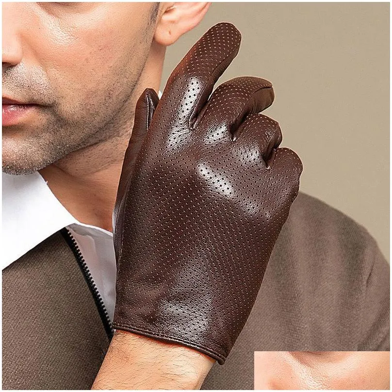 Genius Sheepskin 5 Finger Half Gloves For Men Thin From