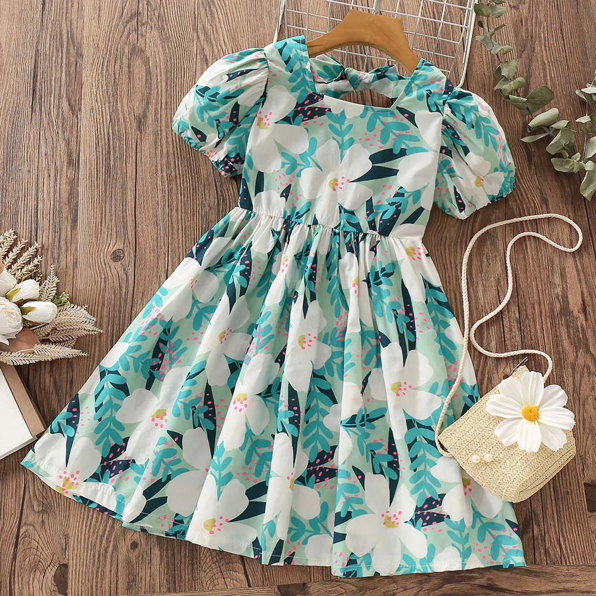 Girls Summer Dress Collection Flower Print Short Sleeve Dresses