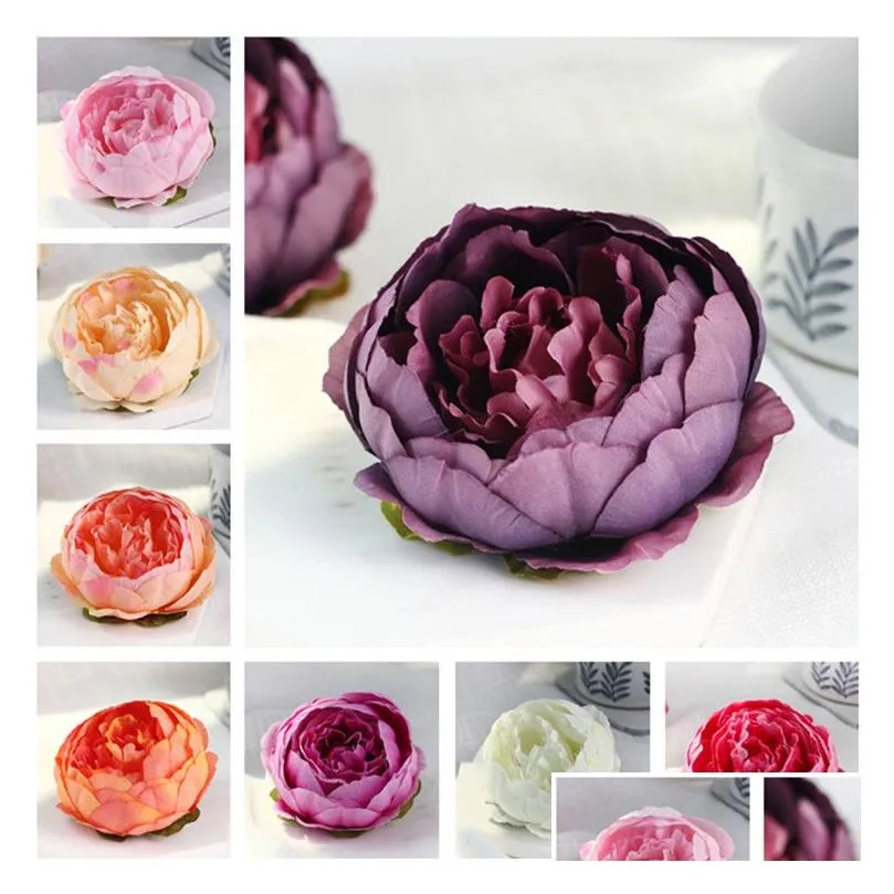 Decorative Flowers Wreaths 20Pcs 10Cm Artificial For Decorations Silk Peony Flower Heads Party Decoration Wall Backdrop White Drop D Dhzgf