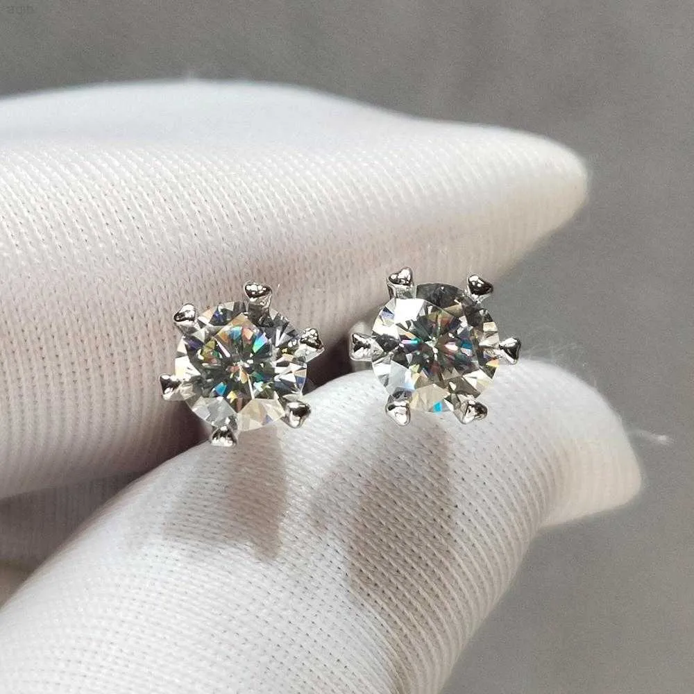 925 Argent Total 2 Ct Rond Excellente Coupe Vvs1 Moissanite Boucles D'oreilles Passe Diamant Test d Couleur Moissanite Boucles D'oreilles pour Femmes