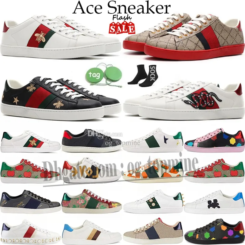 2023 مصمم Ace Sneakers أحذية نحلة عادية إيطاليا ثعبان الجلود مطرزة الرجال الأسود النمر النمر المتشابك