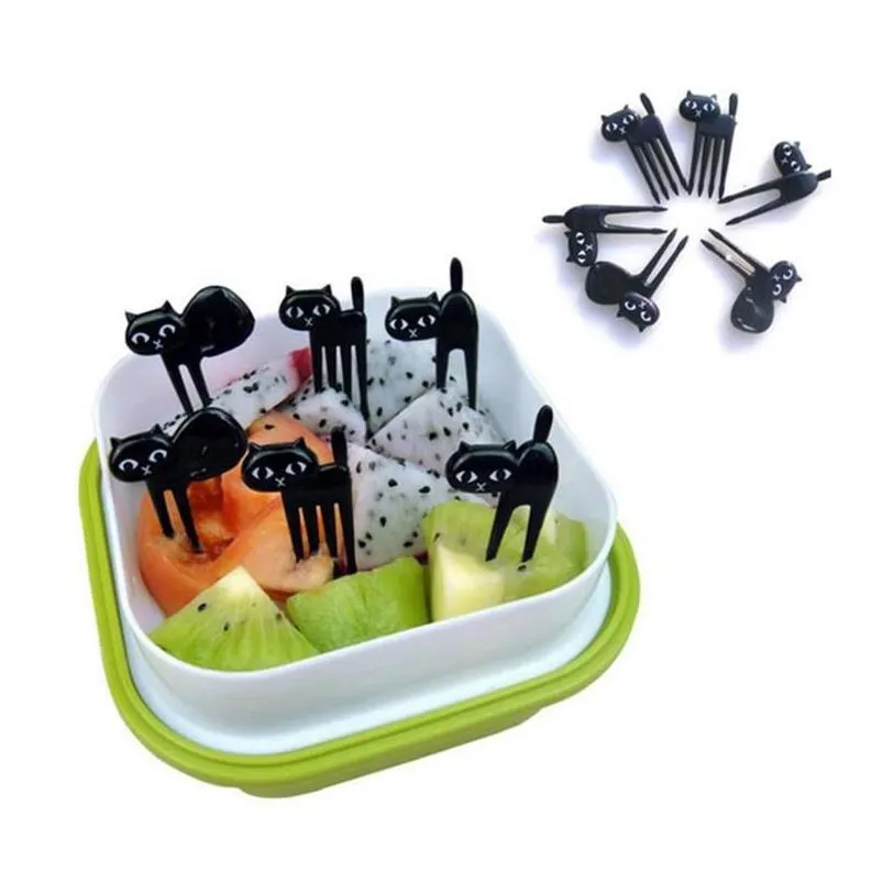 Gabeln 6 teile/los Schwarze Katze Obst Für Kinder Kinder Dessert Kuchen Dekoration Geschirr Geschirr Küche Gadgets Zubehör Drop Deliv Dhoyt