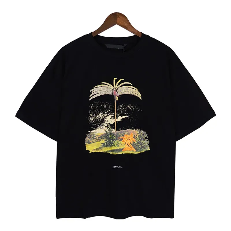 코코넛 트리 여름 해변 팜 스포츠 티셔츠 미국인 트렌디 한 짧은 소매, 둥근 목, 느슨한 캐주얼