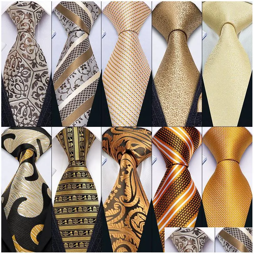 Boyun kravat altın paisley erkekler ipek kravat fahsion broşlar mendil manşetleri 12 renk hediyeleri barry.wang tasarımcısı 220819 dro dhazz