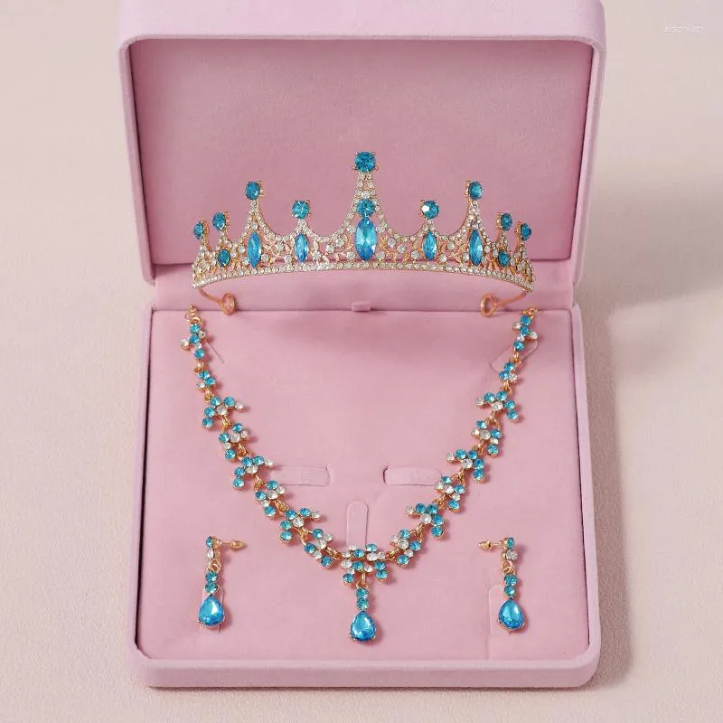 Collana Orecchini Set Itacazzo Copricapo da sposa Corona Earwear Colore azzurro Moda donna Diademi