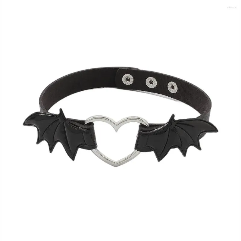 Choker LuxHoney Modische Gothic-Punk-Halskette aus buntem Leder für Damen, Punker mit verkabeltem Herz und Druckknopf