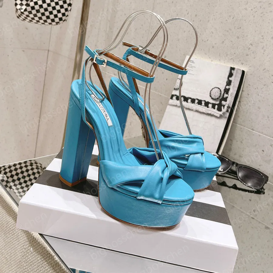 Aquazzura Nowe wzory sandały damskie buty sukienki Wysokie obcasy Sandały Platforma 14,5 cm Wysokie obcasy Skórzowe buty ślubne Buty Damskie Buty projektantów 35-42 z pudełkiem