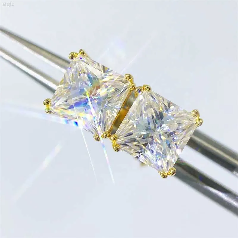 Lyxsmycken charm 1 karat moissanite diamant stud prinsessan klippa örhängen för kvinnor
