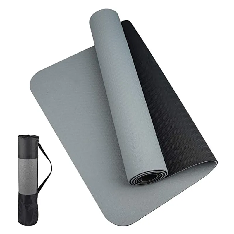 Yoga Mats Thick twocolor nonslippery TPE yoga mat high quality movement for fitness in the home of tasteless Pad183 61cm 230814