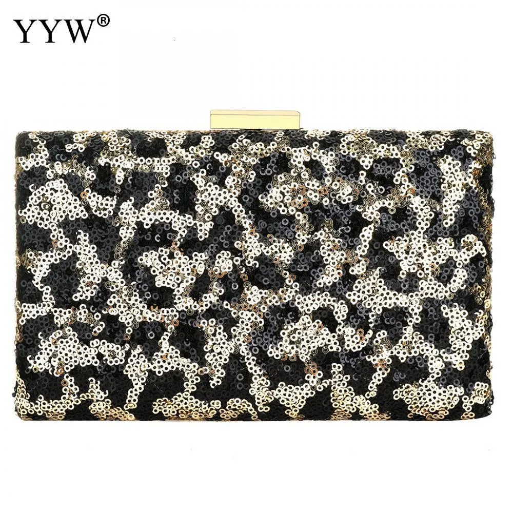 Evening Bags Sequin Leopard Box Clutch Bag Party Clutches Over Shoulder Crossbody With Chain Vintage Crystal Night Bolsa Feminina 230804