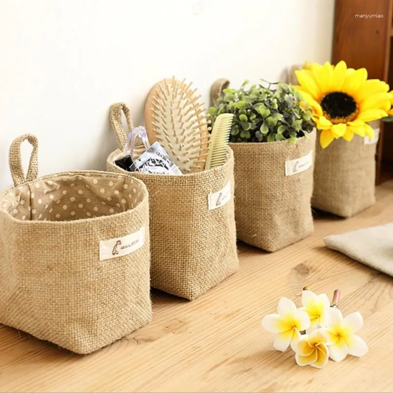 Förvaringskorgar Collapsible Burlap Box Sundries foderpåsar bomullskorg hem 1 st skrivbord hängande mini med #1 #z