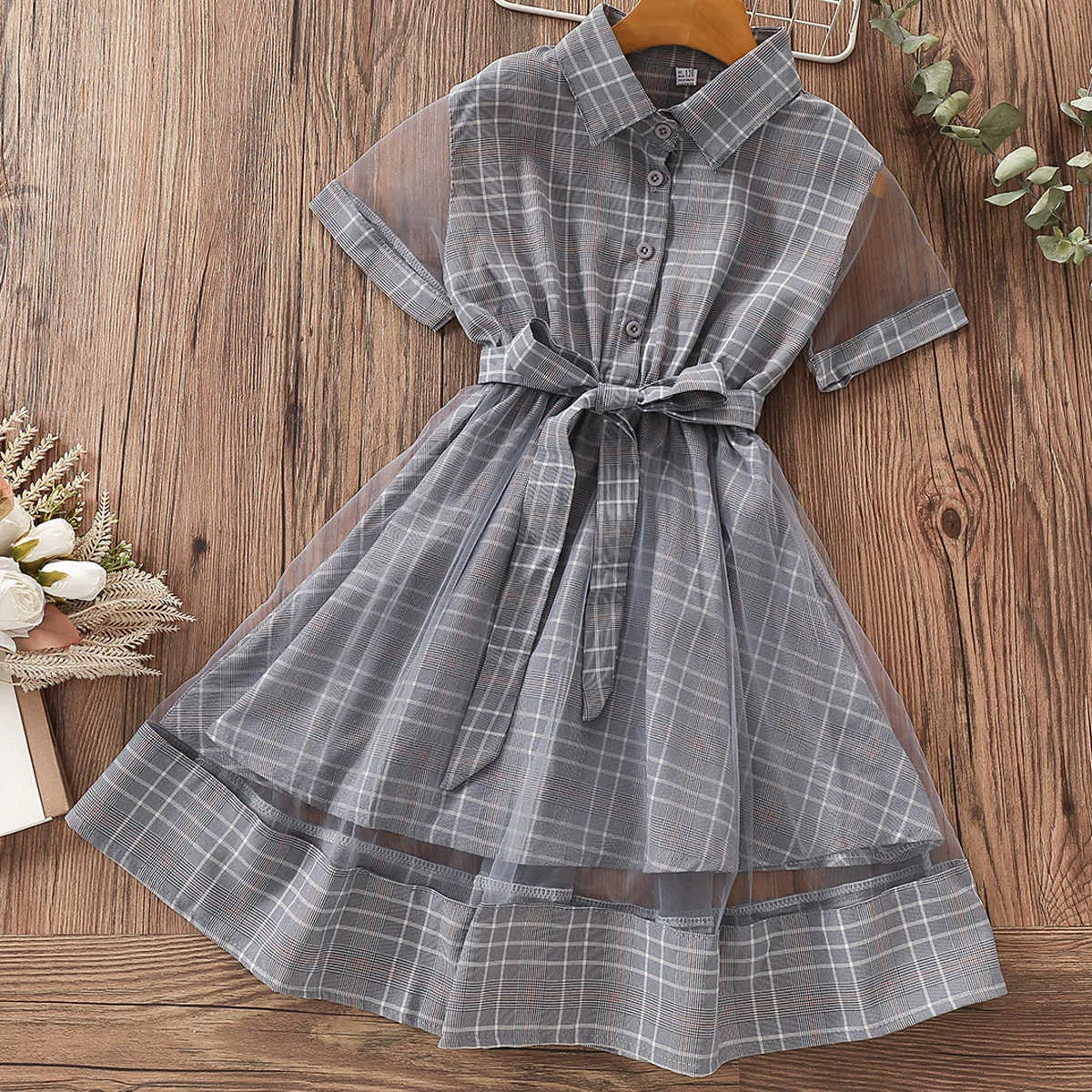 Robes de fille Robes d'enfants pour fille Costumes d'été à manches courtes école Preppy style robe imprimée à carreaux bébé enfants vêtements 9 ans