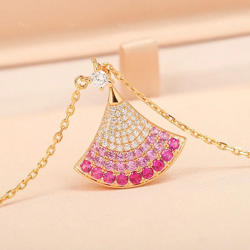 LIDU High Quality 925 Sterling Silver Colorful Fan Necklace Temperament Everything Collarbone Chain Fashion Exquisite Luxury Jewelry