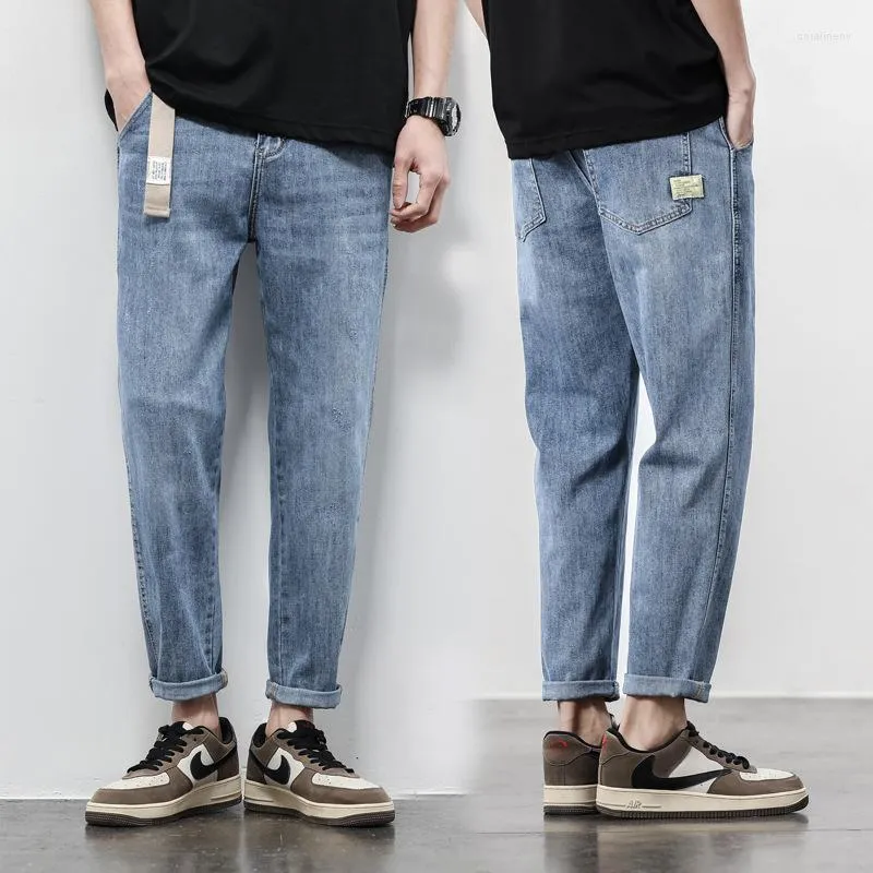 Męskie dżinsy wolne mężczyzn Summer cienki luźne proste swobodne spodnie przypływ marki dziewięć punktów spodni wysokiej jakości