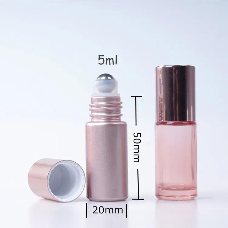 5ml Roll On Perfume Bottle Glass Metal Roller Ball Oil Fragrance Container 10ml Rose Gold