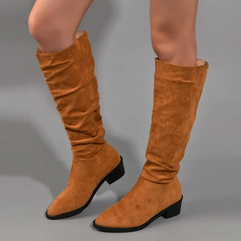 Korean Style Retro Pointed Toe Winter Suede Knee High Boots For Women With Thick Heel Perfect For Outdoor Activities Botas De Mujer 230804 From Factory Diao06 Bulk 63.74 DHgate.Com