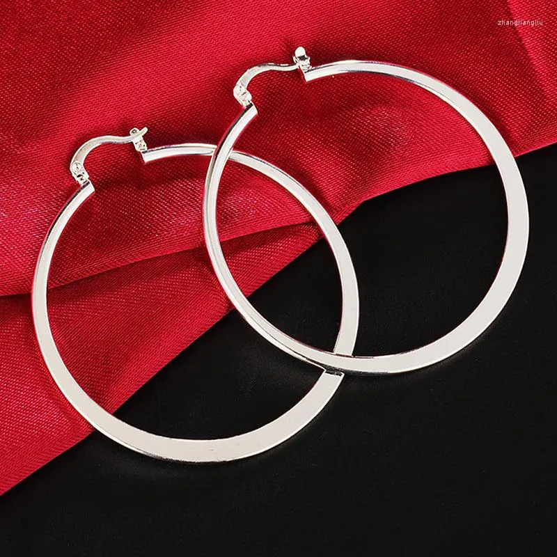 Pendientes de aro que venden Plata de Ley 925, moda Simple, círculo redondo de 5,0 cm para mujer, joyería de moda femenina