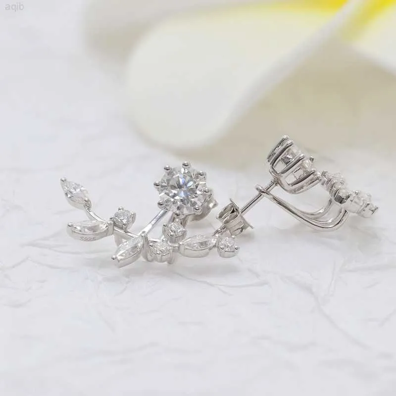 파스턴 맞춤형 독특한 디자인 Moissanite 스터드 이어링 10K 14K 솔리드 골드 리프 모양 매달려 귀걸이 신부 다이아몬드 보석