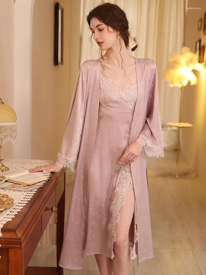 Silk Lace Sleepwear Set: Sexy French Spaghetti Strap Nightdress, Robe  Loose Princess Perfect Spring Loungewear