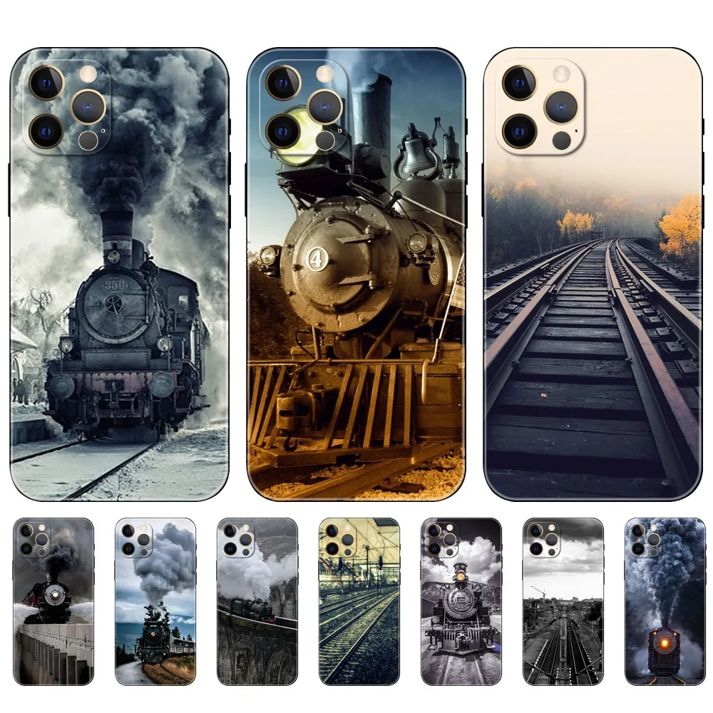 Rétro Train Track Soft TPU Case Pour Iphone 15 Plus 14 Pro MAX 13 12 11 XR XS 8 7 iPhone15 I15 Phone14 Mode Vieux Téléphone Portable Couverture Arrière Peau