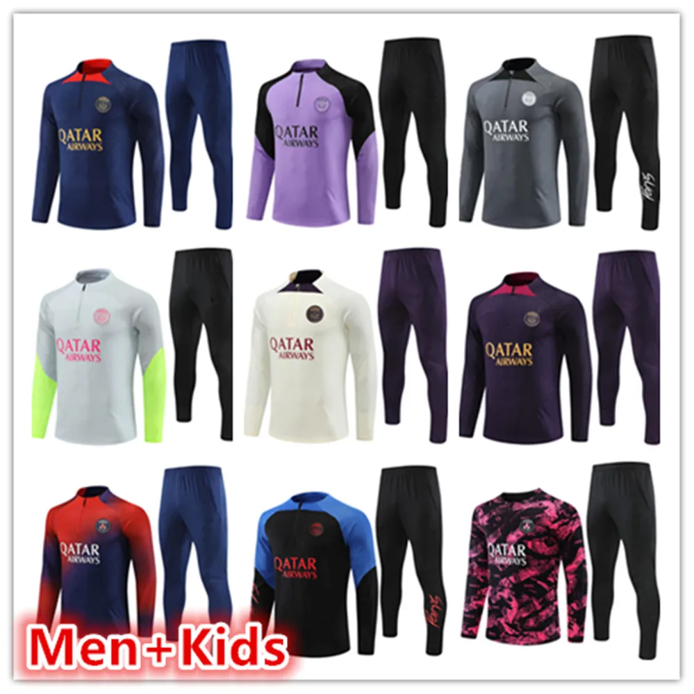 Парижский спортивный костюм 2023 2024 Mbappe Kids and Men Set 22 23 24 PSGS Тренировочный костюм с длинным рукавом футбольный футбольный набор