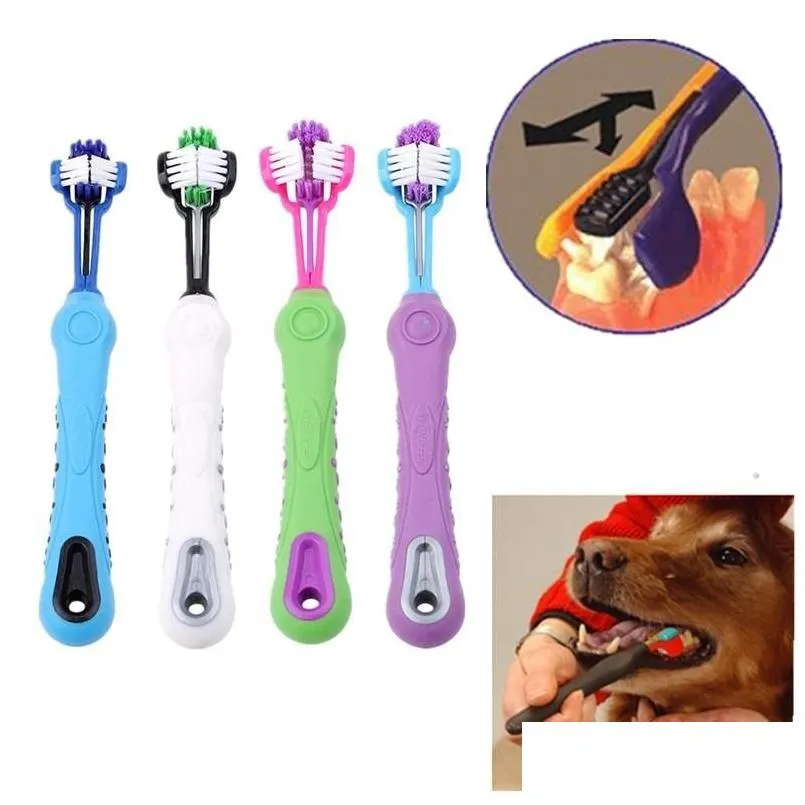 Chien Toilettage Trois Faces Brosse À Dents Pour Animaux De Compagnie Brosse Addition Mauvaise Haleine Tartre Soins Des Dents Chat Nettoyage Bouche Fournitures Drop Delivery Home Gar Dhvt5