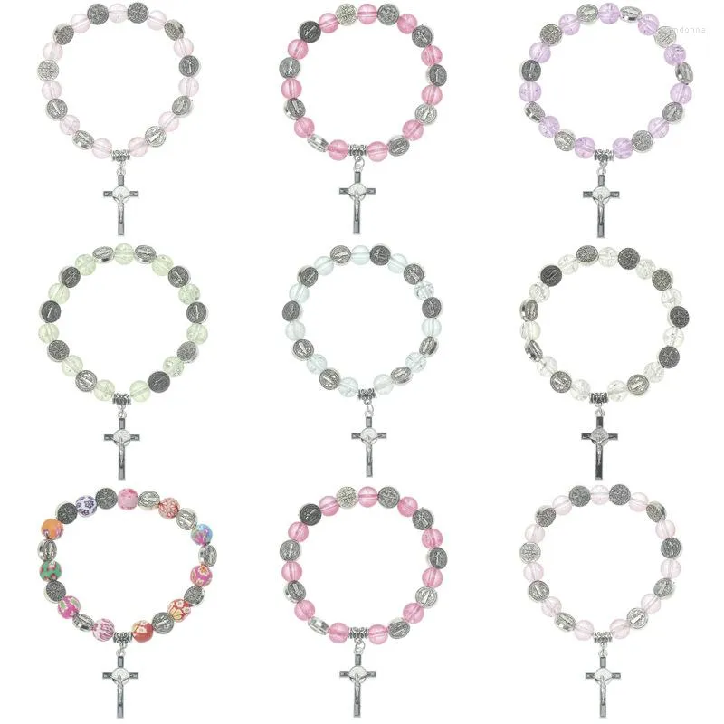 Bracelets porte-bonheur vierge jésus bracelet perlé croix perles de cristal pour femmes hommes adolescentes foi