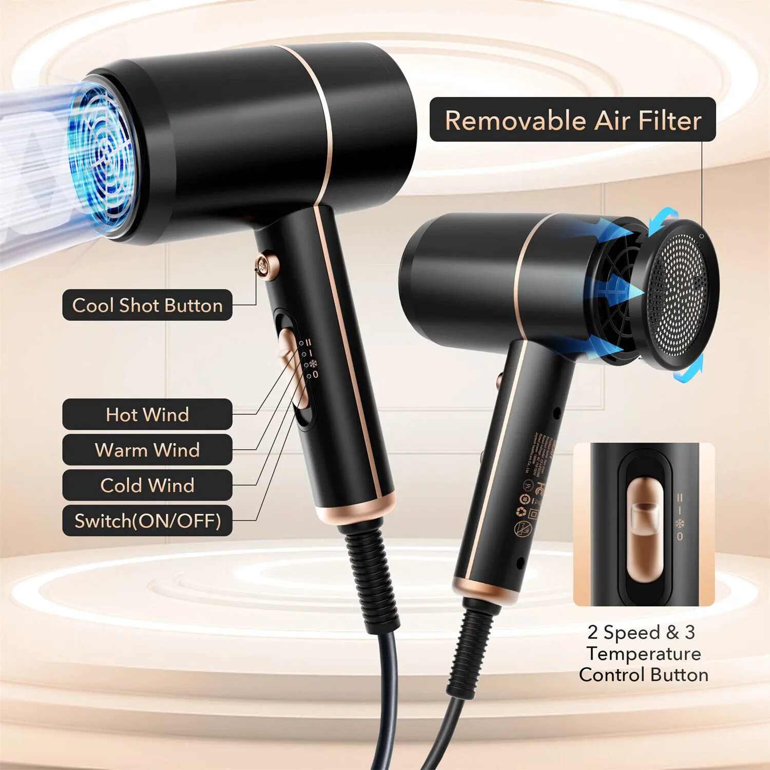 Hair Dryer Blower 1800W Heat Professional Fan Styler Dry Cool Blow