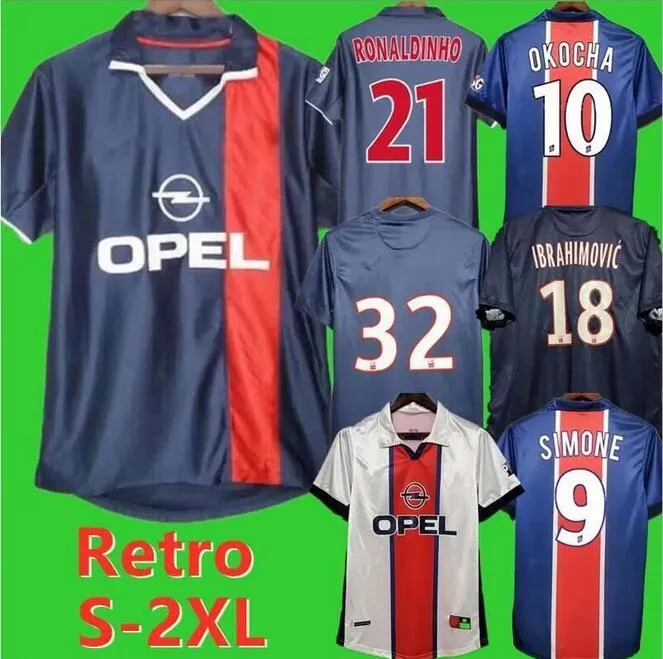 Okocha Retro Soccer Jersey 93 94 95 96 Leroy Adailton 98 99 00 01 02 03 90 92 Классический Рай Анелька Ибрагимович Камисас де Футебол Роналдиньо Адайлтон Симона ПСГ 666