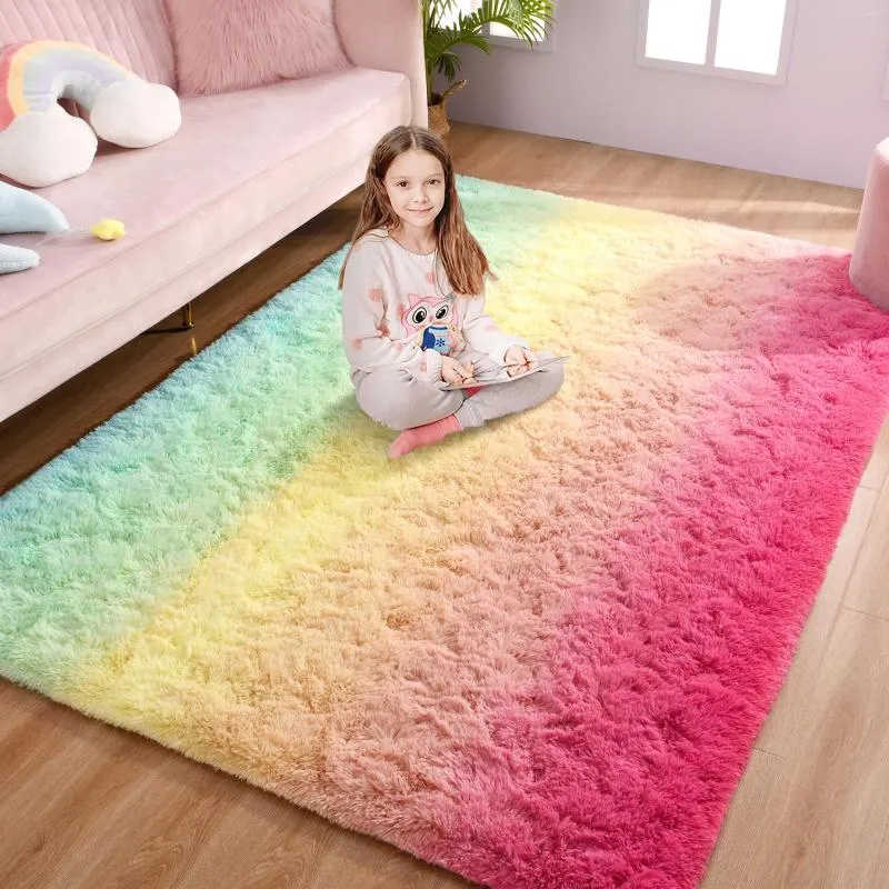 Carpets High Quality 40mm Gradient Plush Carpet Super Soft Non Slip Living Room Rug Children's Area Play Bedroom Floor Mats