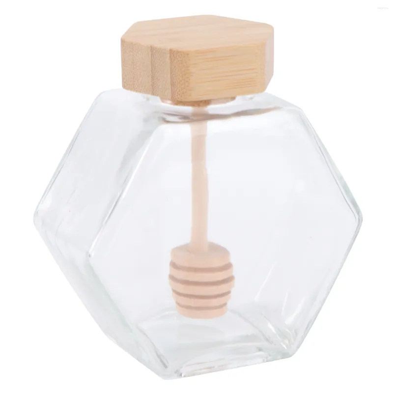 Servis uppsättningar 220 ml Vitroleros para mini honungsburkar potten dipper liten glas klar bambu