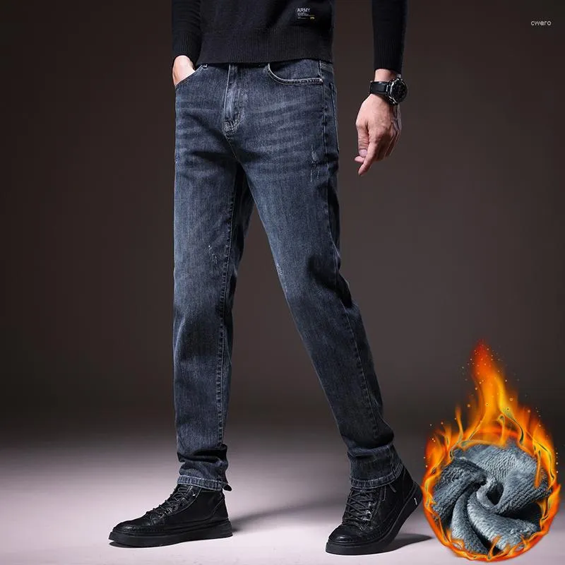 Pantalones Vaqueros para Hombre Pantalones Vaqueros para Hombre De Alta Calidad Color Sólido Gruesos Hombres Invierno Tubo Recto Pantalones Casuales De Terciopelo Cálido A Prueba De Viento para Caída