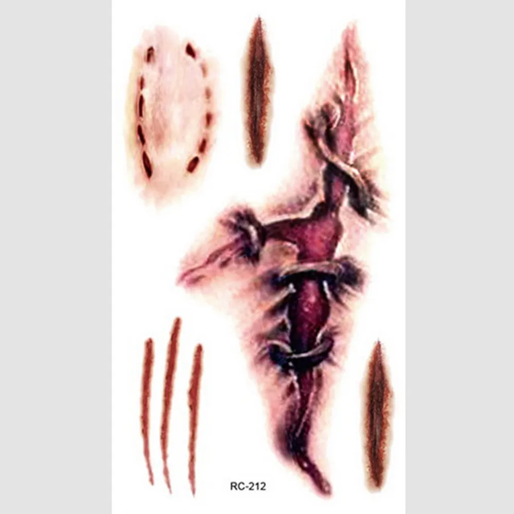 ✓ DHgate 현실적인 피 묻은 방수 할로윈 임시 문신 피 묻은 메이크업 장식 상처 상처 상처 혈액 부상 스티커와의 좀비 흉터 문신  2366 | 인기 임시 문신