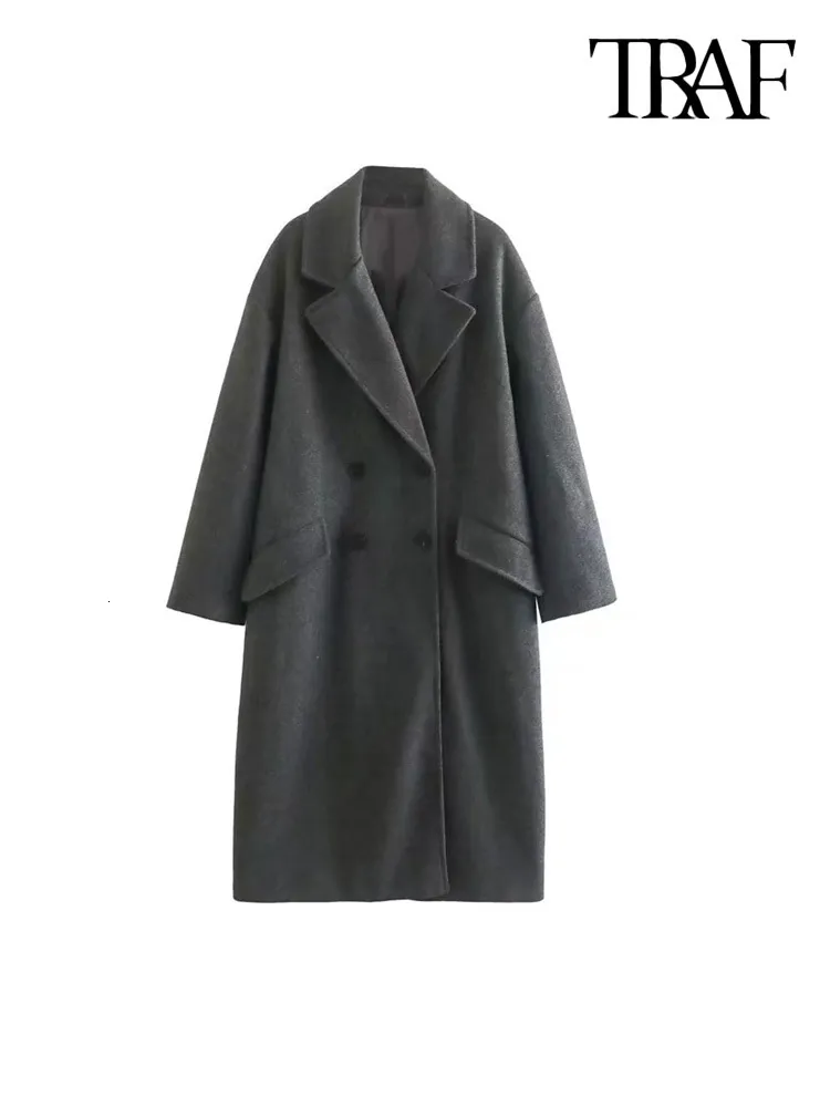 Womens Oversized Double Breasted Woolen Coat, Long Sleeve Womens Oversized Double Breasted Woolen Coat, Long Sleeve