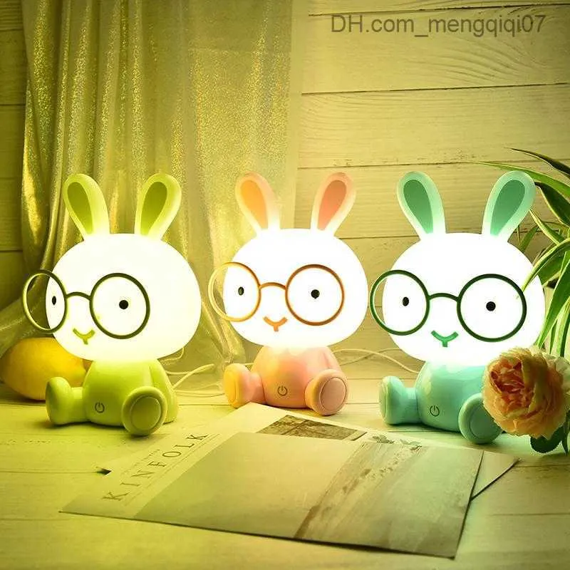 Lamps Shades Night Lights Lovely Modern Light Led Lamp Baby Bedroom Christmas Gift Bedside Decor Kids Glasses Rabbits Z230805