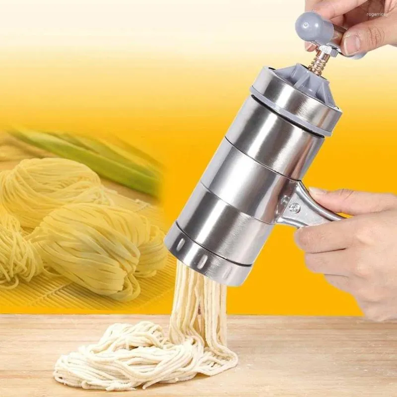 Noodle Machine With 5 Mold Heads Portable Manual Operated Stainless Steel Pasta Maker Noddle Juicer Pressure Making