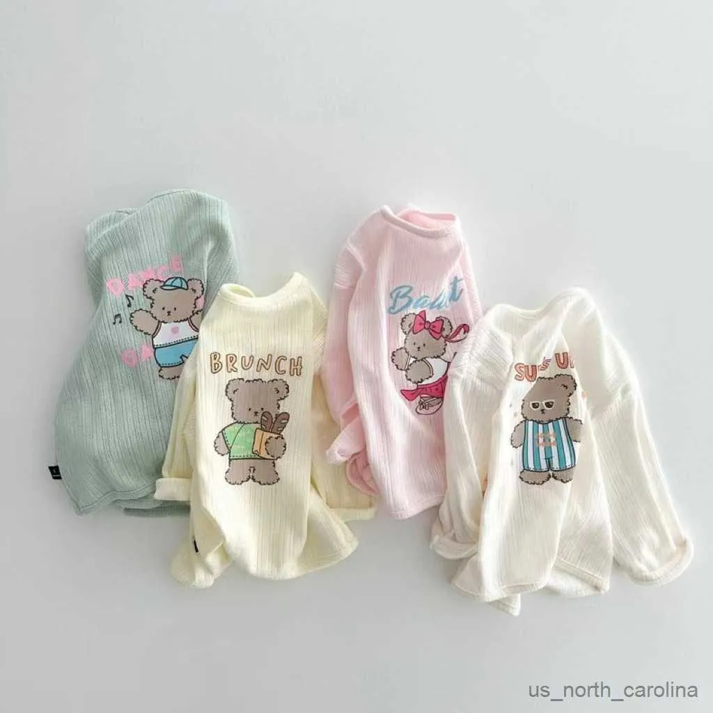 Jacken 2023 Sommer Neue Baby Langarm Baumwolle Strickjacke Dünne Atmungsaktive Säuglings Mädchen Sonnencreme Jacke Jungen Niedlichen Bären Druck Mantel kleidung R230805