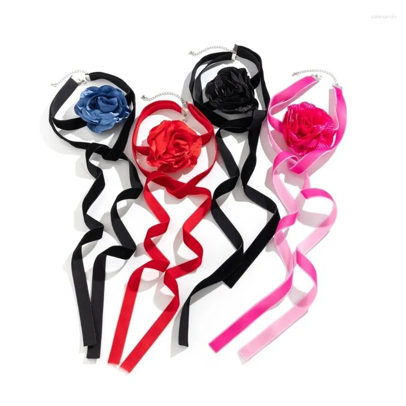 Kedjor Rose Flower CollarBone Chain Necklace Velvet Collar Choker Ornament för Wedding Halloween Party Costume Decor 3xua